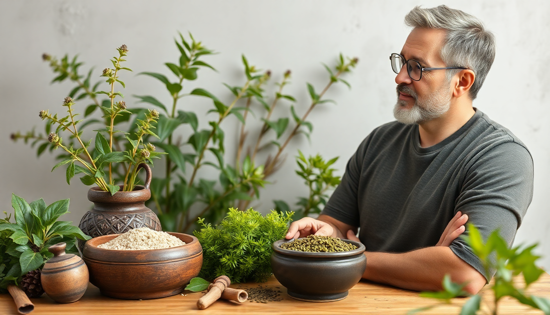 Herbs for men at 40 years with healthy young image