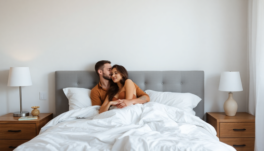 Couple relaxing in bed showing comfort and well-being with natural supplements for prostate support