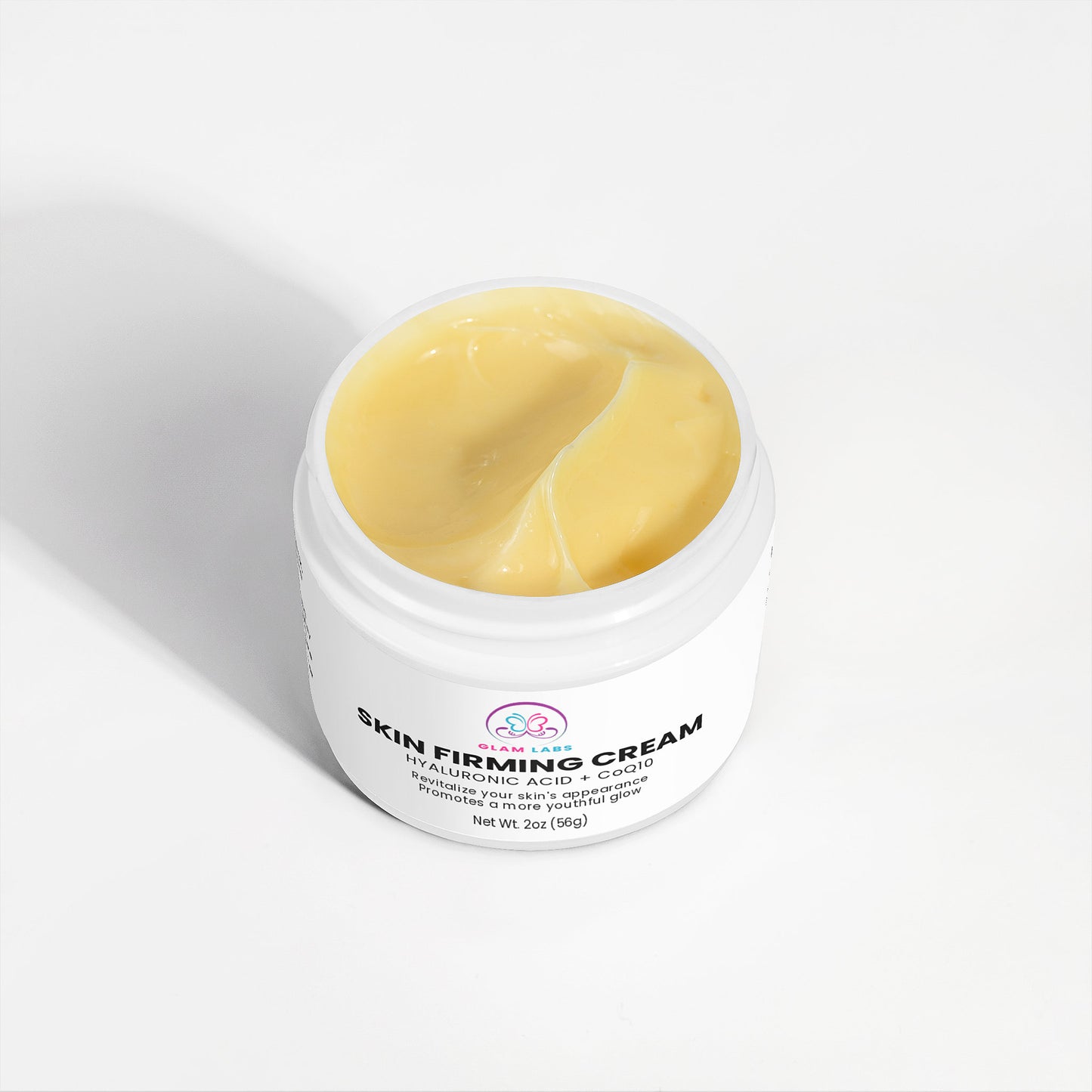 Glam Labs skin firming cream jar with yellow cream best cream to tighten skin for youthful glow