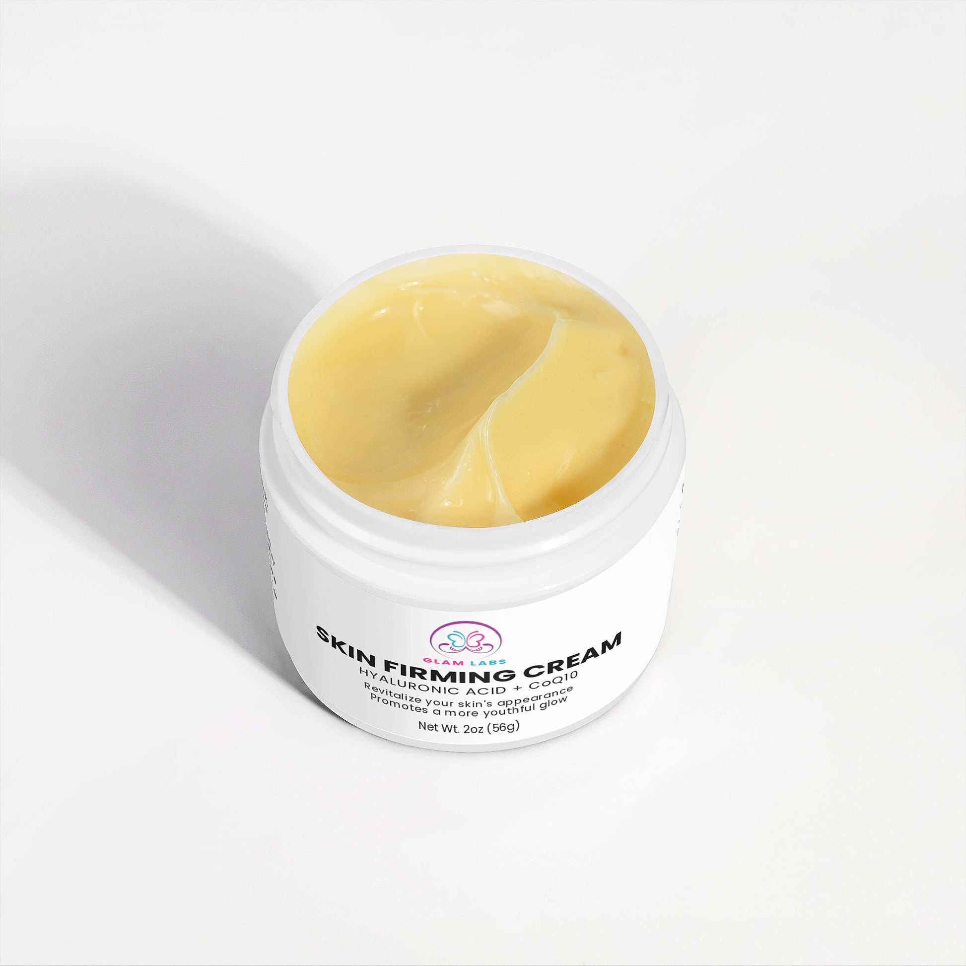 Glam Labs skin firming cream jar with yellow cream best cream to tighten skin for youthful glow