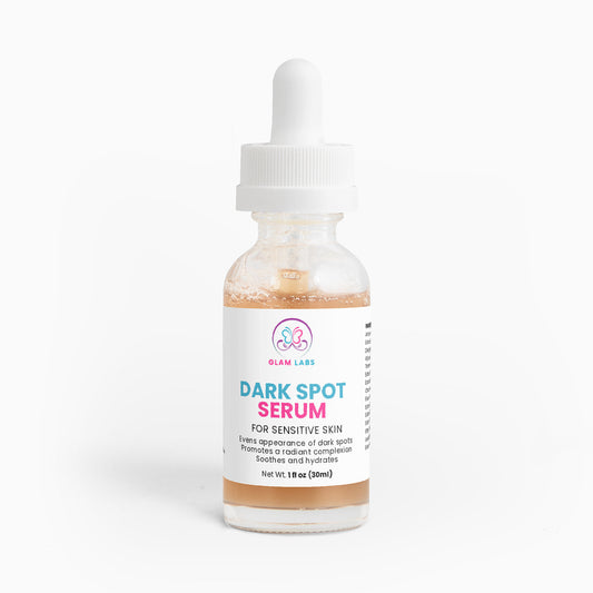 Glam Labs Dark Spot Serum for Sensitive Skin in 1 fl oz clear glass dropper bottle with white label