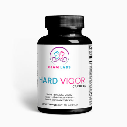 Glam Labs Hard Vigor capsules specialty supplement to increase male performance naturally in a black bottle