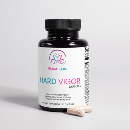 Glam Labs Hard Vigor specialty supplements bottle to increase male performance naturally with 90 capsules